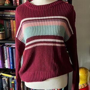 American Eagle Size XS burgundy Striped pullover sweater